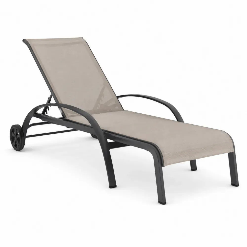 Sonnenliege Gartenliege mit Rollen und verstellbarer Rückenlehne 192 x 67 x 95 cm Textilene Stahl Taupe Schwarz