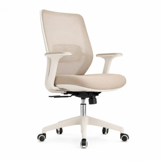 Bürostuhl Computerstuhl Drehstuhl mit Armlehnen Rollen Netzrücken Polyester Mesh Polyurethanschaum PP verchromter Stahl Beige Weiß Chrom Schwarz 65 x 65 x 92 bis 102 cm
