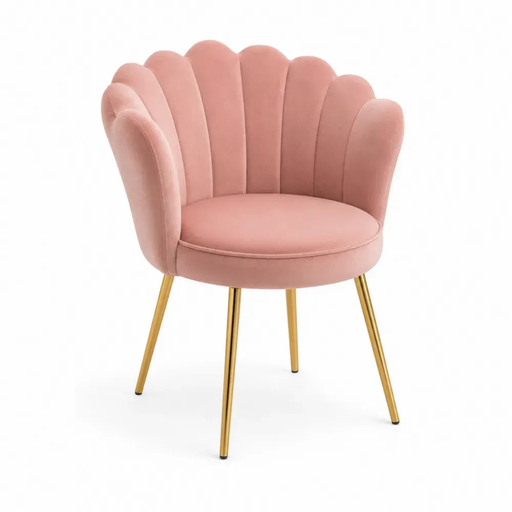 Esszimmerstuhl Polsterstuhl mit Armlehnen 61 x 58 x 78 cm Polyester-Samtstoff Sperrholz pulverbeschichteter Stahl Muschelform Rosa Goldfarben
