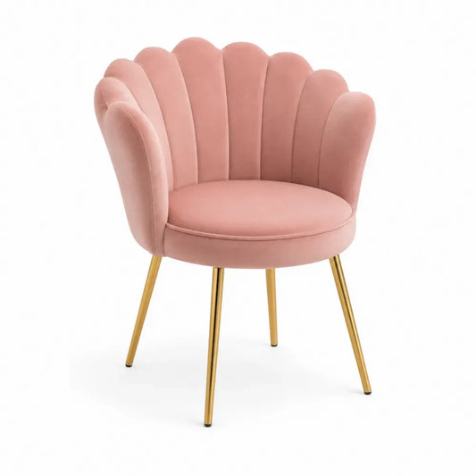 Esszimmerstuhl Polsterstuhl mit Armlehnen 61 x 58 x 78 cm Polyester-Samtstoff Sperrholz pulverbeschichteter Stahl Muschelform Rosa Goldfarben
