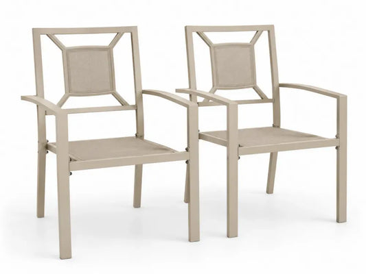 2er Set Gartenstühle mit Armlehnen aus pulverbeschichtetem Aluminium und Textilene Beige Taupe 56 x 60 x 88 cm