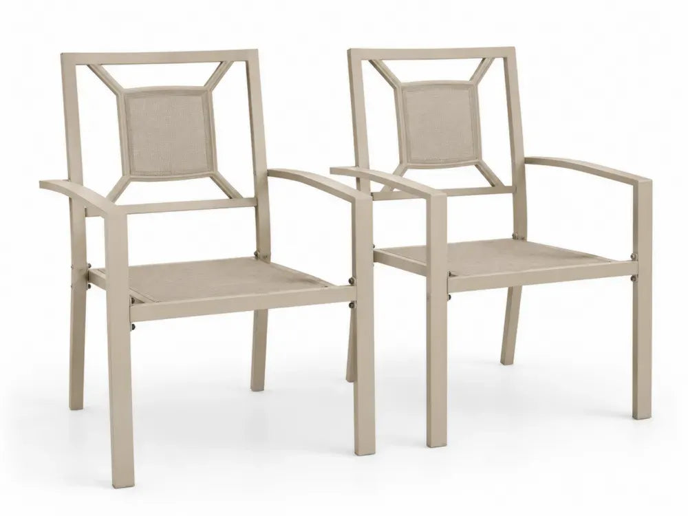 2er Set Gartenstühle mit Armlehnen aus pulverbeschichtetem Aluminium und Textilene Beige Taupe 56 x 60 x 88 cm
