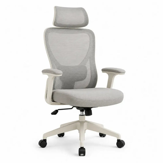 Bürostuhl Computerstuhl Drehstuhl mit Kopfstütze Lendenstütze Armlehnen Rollen Polyester-Mesh Polyurethanschaum PP Stahl Grau Weiß Schwarz Chrom 66 x 66 x 116 bis 128 cm