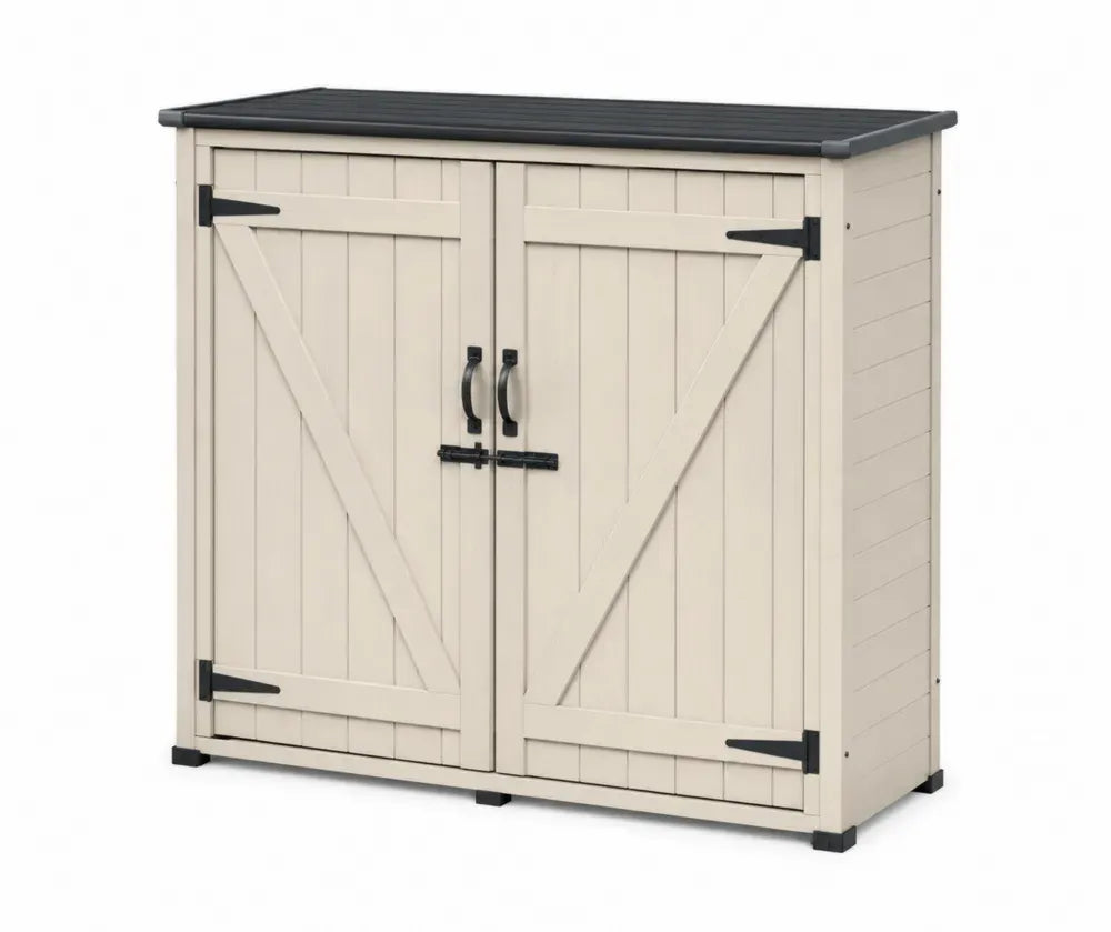 Gartenschrank Aufbewahrungsschrank mit Doppeltür rechteckig PP Kunststoff Beige Anthrazit Schwarz 130 x 75 x 110 cm