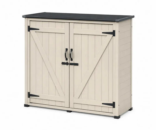 Gartenschrank Aufbewahrungsschrank mit Doppeltür rechteckig PP Kunststoff Beige Anthrazit Schwarz 130 x 75 x 110 cm