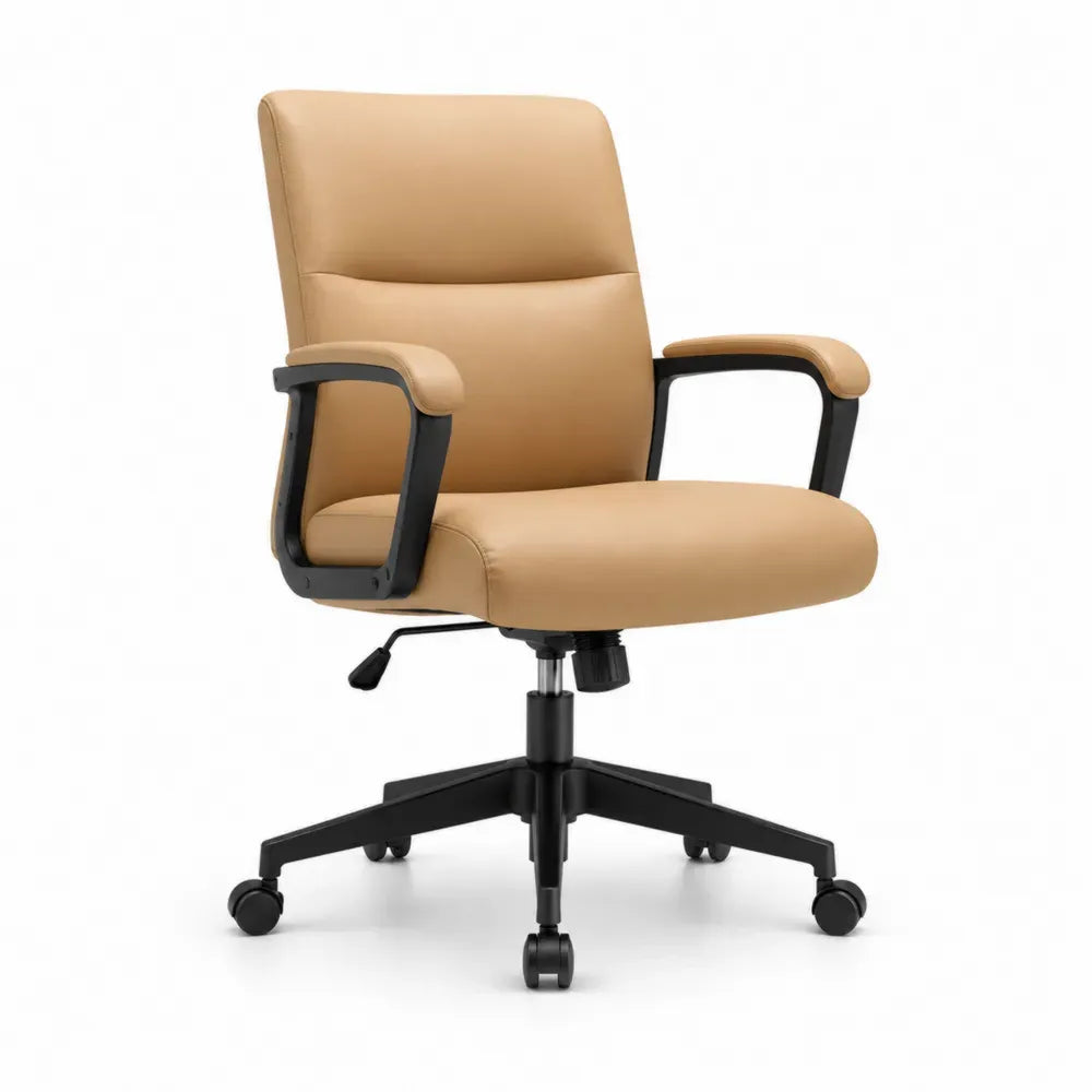 Bürostuhl Drehstuhl mit Armlehnen und Rollen 65 x 65 x 95-105 cm PU Kunstleder Stahlgestell Beige Schwarz Silberfarben