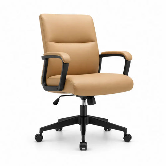 Bürostuhl Drehstuhl mit Armlehnen und Rollen 65 x 65 x 95-105 cm PU Kunstleder Stahlgestell Beige Schwarz Silberfarben