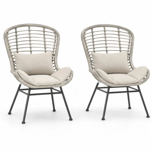 2er Set Gartensessel mit Kissen 73 x 70 x 94 cm PE Rattangeflecht pulverbeschichteter Stahl fächerförmig graubeige beige schwarz