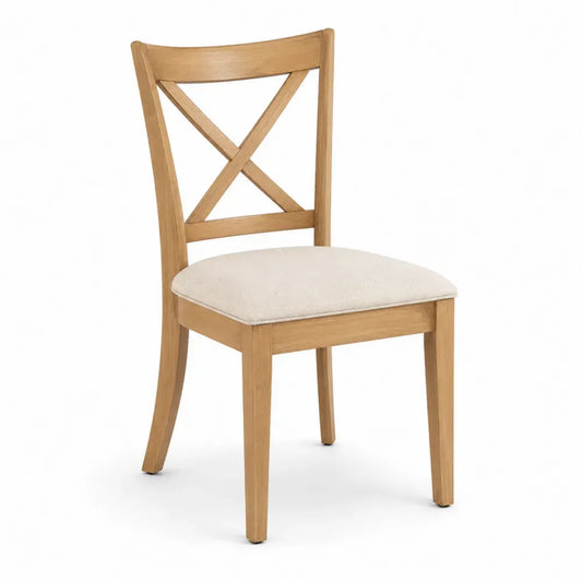 Esszimmerstuhl Polsterstuhl mit X-Rückenlehne Kautschukholz Polyestergewebe Polyurethanschaum Sperrholz Natur Beige Schwarz 48 x 52 x 90 cm