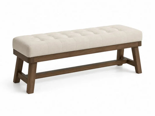 Schlafzimmerbank Polsterbank mit Knopfheftung 140 x 45 x 48 cm Kautschukholz Polyestergewebe rechteckig creme walnussbraun schwarz