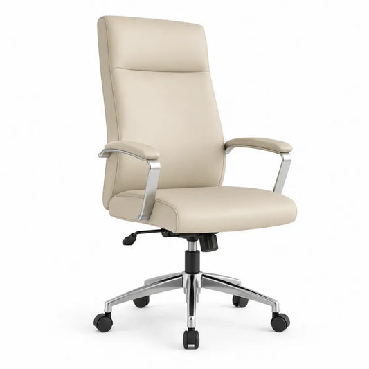 Bürostuhl Chefsessel Drehstuhl mit Armlehnen Rollen PU-Kunstleder Polyurethanschaum verchromtem Stahl Beige Silberfarben Schwarz 64 x 68 x 114 bis 124 cm
